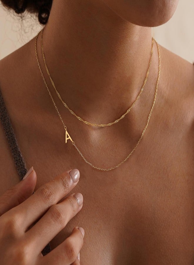 Ewrkbrㅤ Ewrkbr Layered Initial Necklaces for Women, Dainty Gold Letter Necklace Stack 14k Gold Plated Layering Sideways Initial Necklace Simple Gold Choker Necklace Fashion Womens Jewelry - Image 4